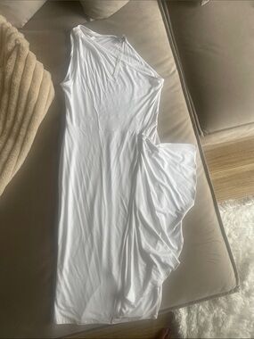ASOS White One-Shoulder Draped Tunic midi dress